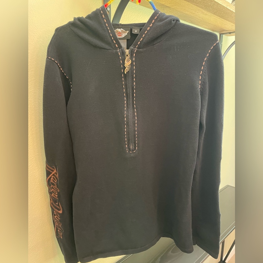 Women’s Black/Orange Harley-Davidson Half-Zip Sweater Size Medium